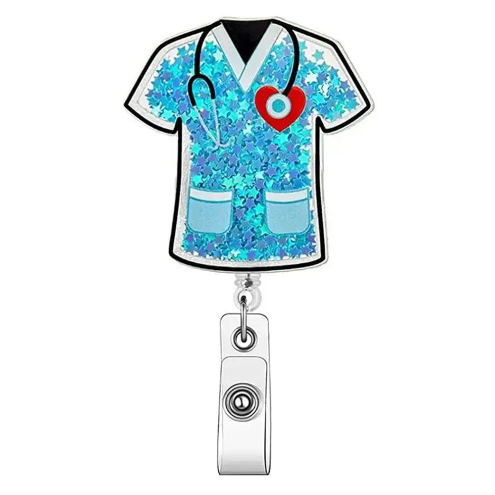 Blue Scrub Top - Cutieful Shaker Badge Reel